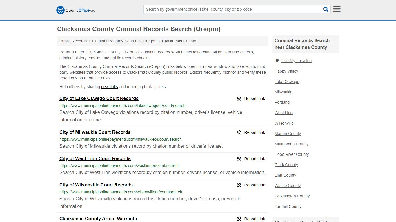 Clackamas County Criminal Records Search (Oregon) - County Office