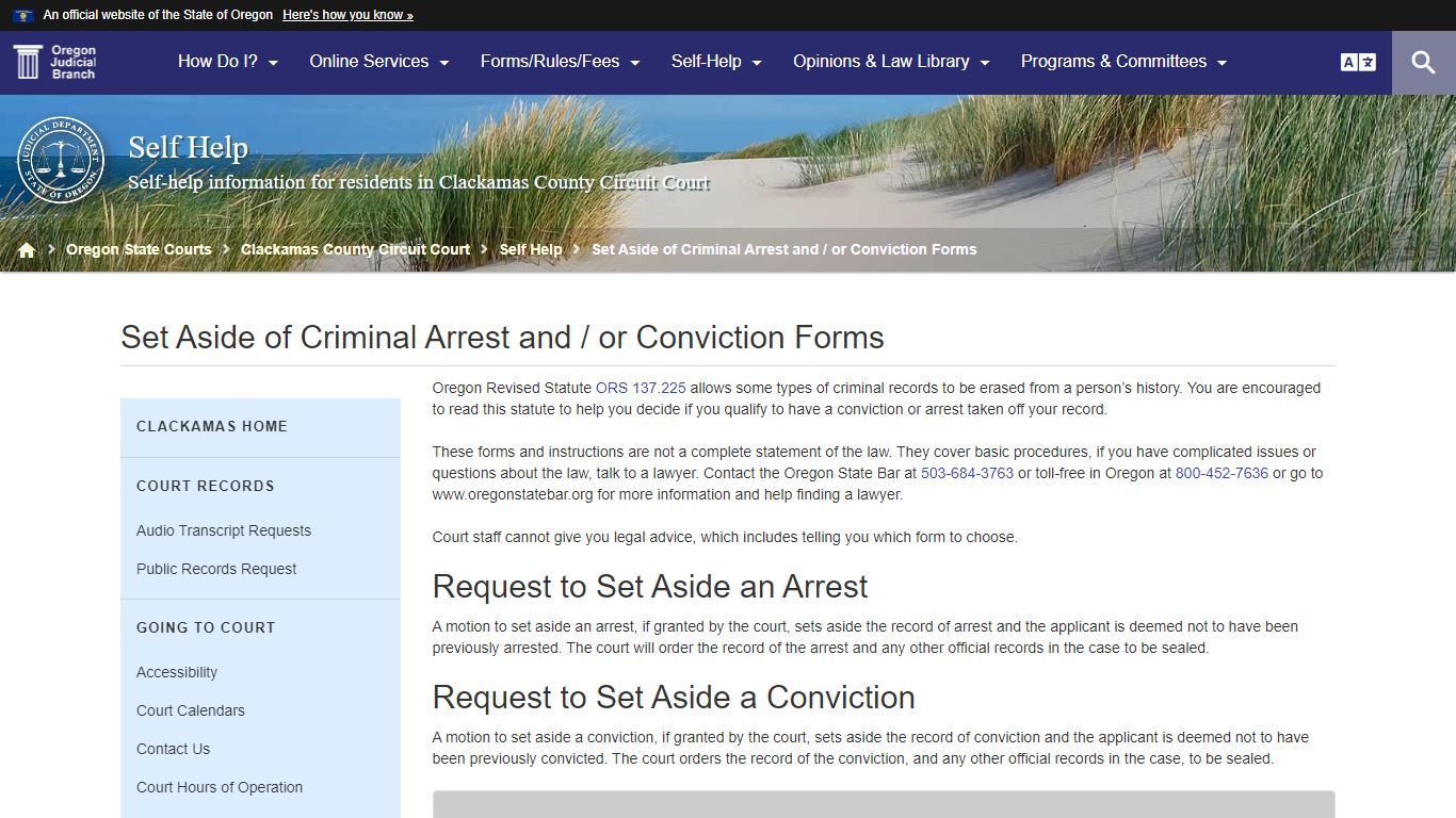 Set Aside of Criminal Arrest and / or Conviction Forms