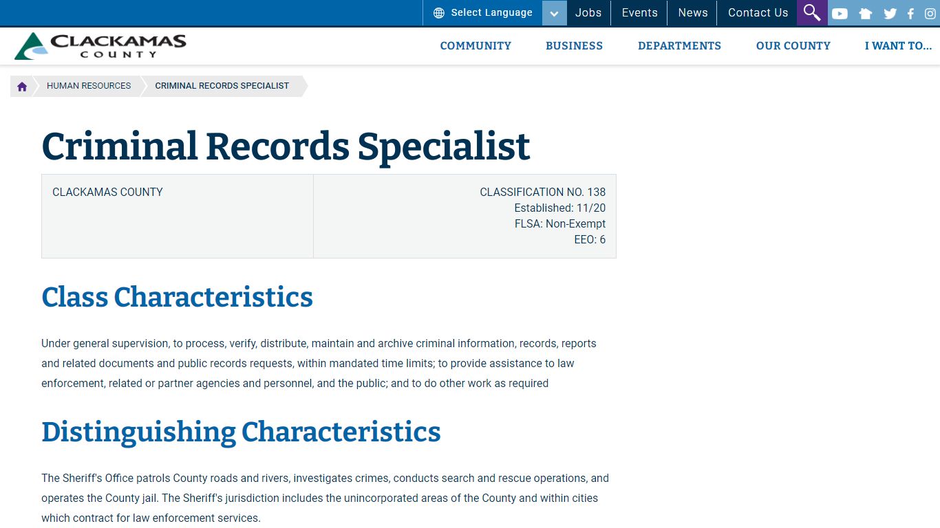 Criminal Records Specialist | Clackamas County